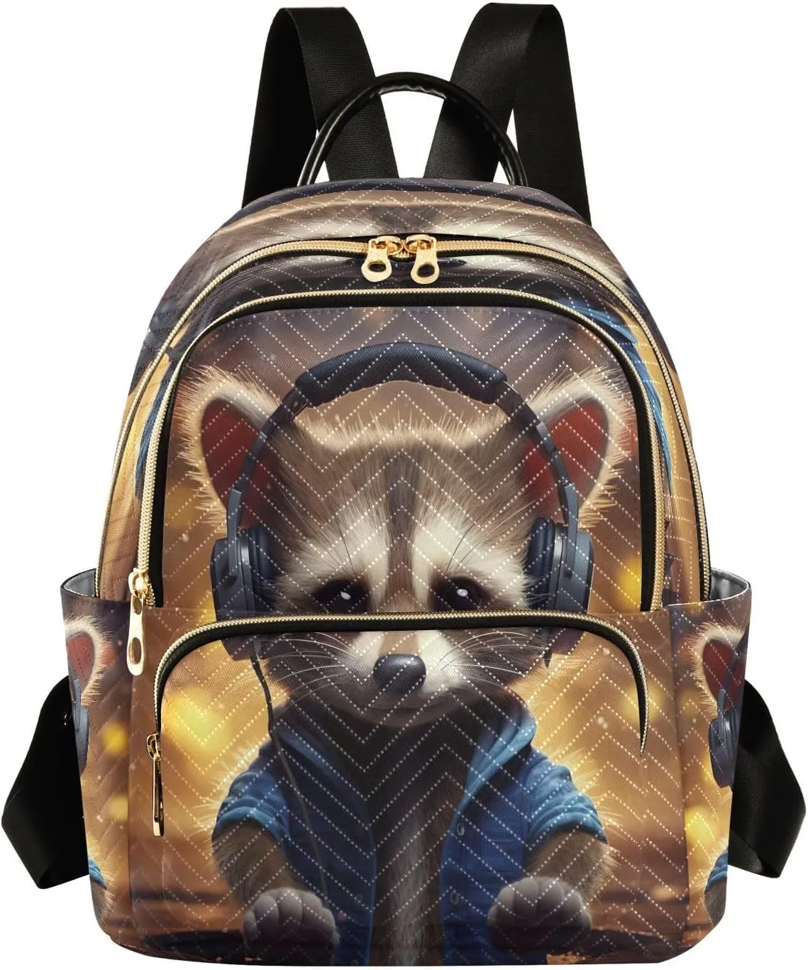Raccoon Music Backpack Purse for Women Fashion Small Mini Daypack Purse for Lady Anti-theft Shoulder Bag with Strap Handbag Lady Purse, Medium