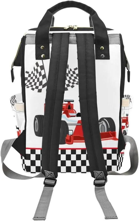 Race Car Checkered Personalized Diaper Bag Backpack Tote with Name Diaper Backpack Travel Daypack for Mom Dad Baby Bag Gift