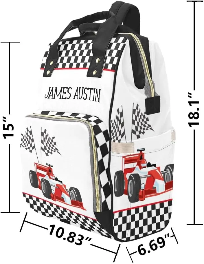 Race Car Checkered Personalized Diaper Bag Backpack Tote with Name Diaper Backpack Travel Daypack for Mom Dad Baby Bag Gift