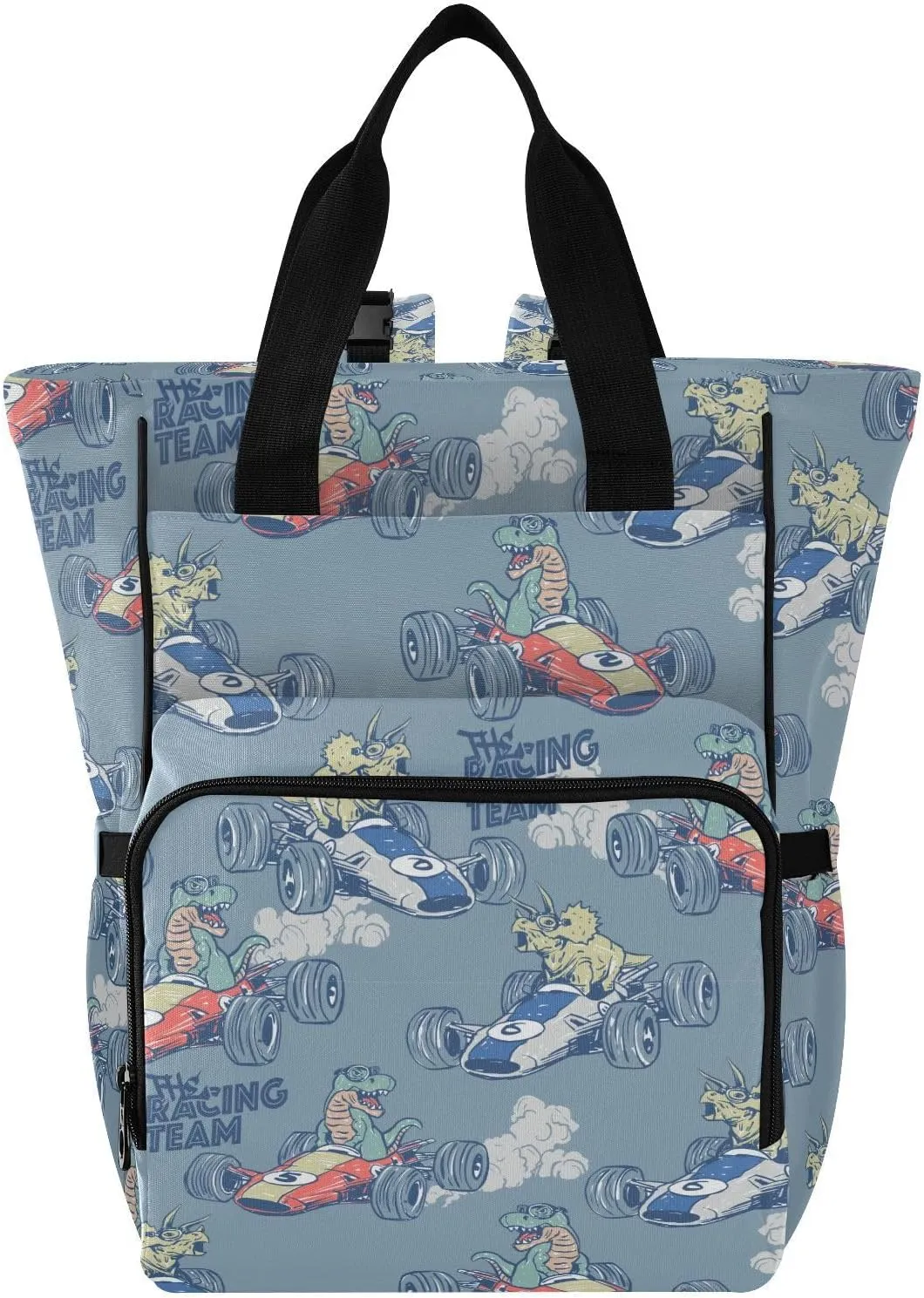 Race Car Dinosaurs Diaper Bag Backpack Lightweight Diaper Bag for New Mom Large Baby Tote with Insulated Pockets for Newborn Stuff Travel Essentials