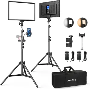 RALENO 2 Packs LED Video Light and 75inches Stand Lighting Kit, CRI 95  Photography Lighting with 8000mAh Built-in Battery & LCD Display, Studio Lights for TikTok, YouTube, Live Streaming, Videography