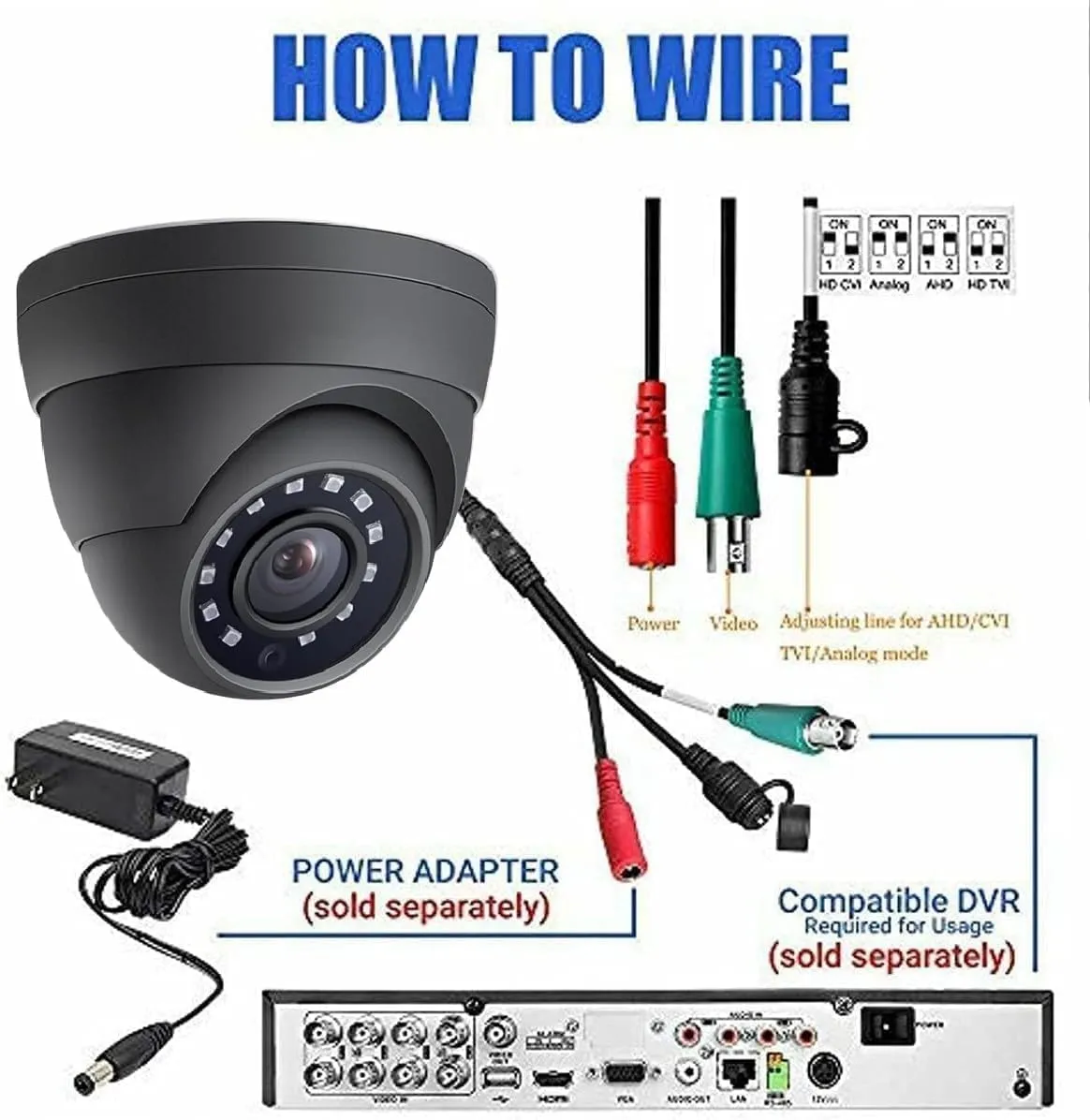 Real HD 2MP 1080P Analog Camera for Existing Coax Analog DVR System, 65ft IR Night Vision, 2.8mm Lens, Outdoor, Compatible with 1080P Hikvision, Dahua, Lorex, Amcrest DVR