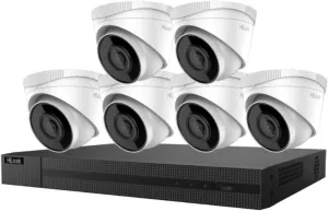 Real HD HiLook Series Security Camera System IK-6284TH-MH/P 8 Channel 4K 8MP NVR 2TB with 6 x 4MP Outdoor Turret PoE Dome Cameras 2.8mm IP67 Compatible with Hikvision Hik-Connect, Cable not Included