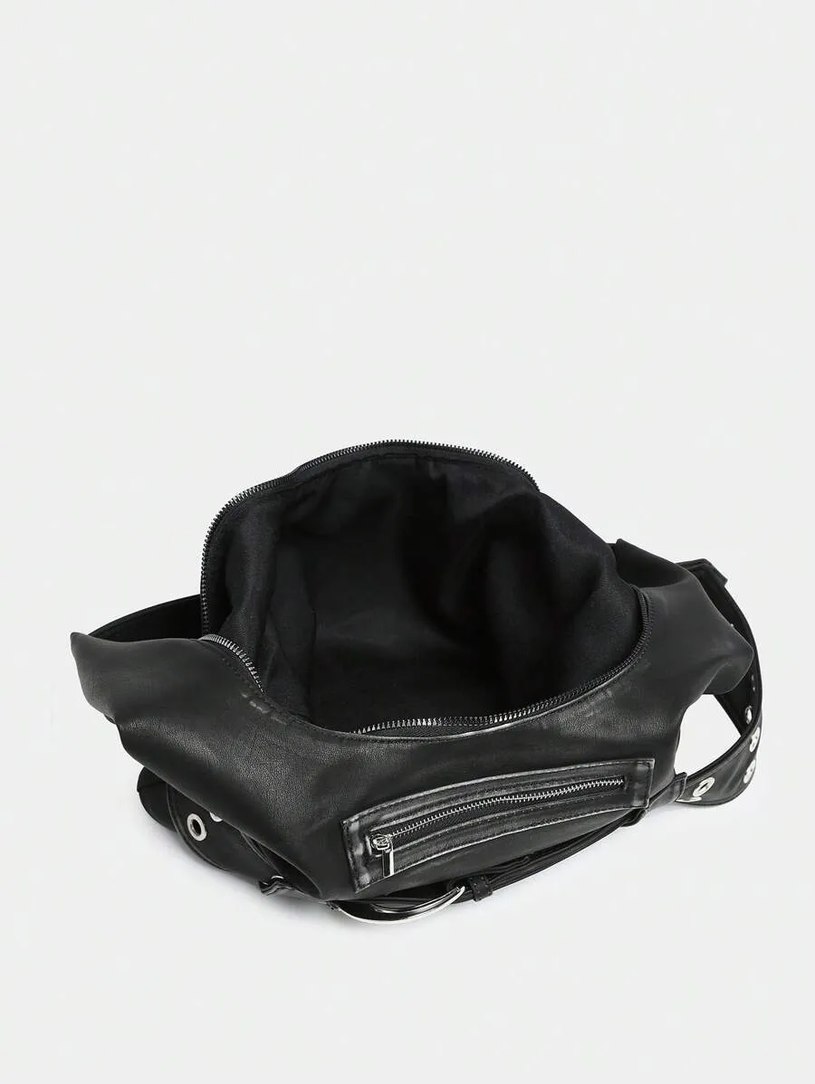 Rebel Luxe Distressed Buckle Hobo Bag