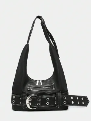 Rebel Luxe Distressed Buckle Hobo Bag