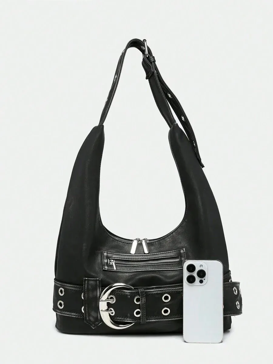 Rebel Luxe Distressed Buckle Hobo Bag