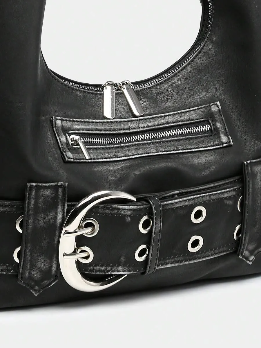 Rebel Luxe Distressed Buckle Hobo Bag