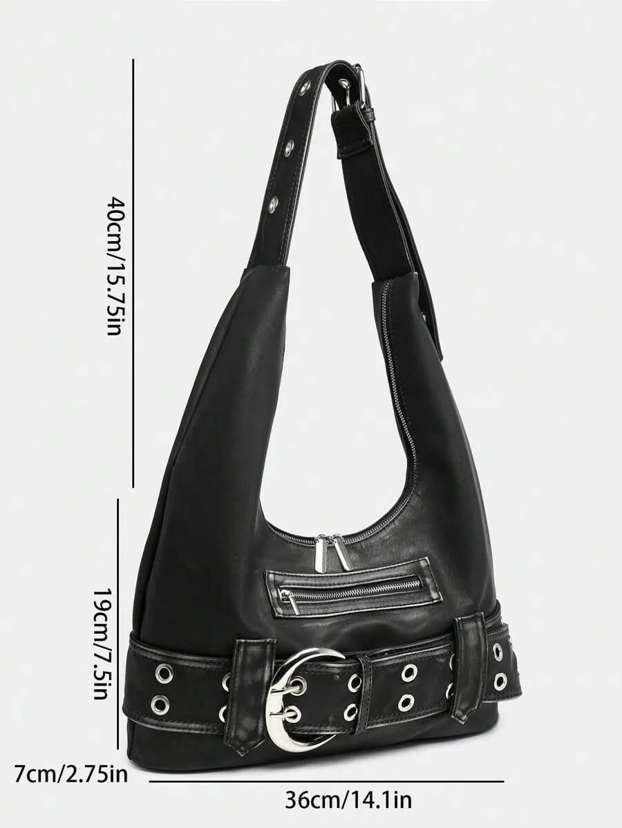 Rebel Luxe Distressed Buckle Hobo Bag