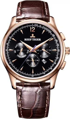 REEF TIGER Men's Luxury Business Dress Watch Brown Leather Strap Mechanical Watches RGA1564 (RGA1564-PBS)