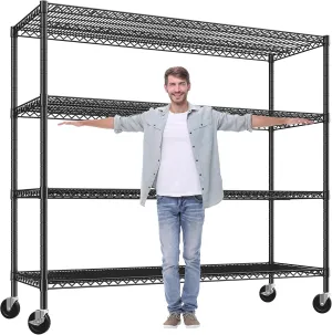 REIBII 60" W Storage Shelves 3000LBS Wire Shelving Unit with Wheels Heavy Duty Metal Shelving Adjustable Metal Shelves for Pantry,Kitchen,Garage,Basement,Business,Warehouse,60”W ×24”D×65.3”H