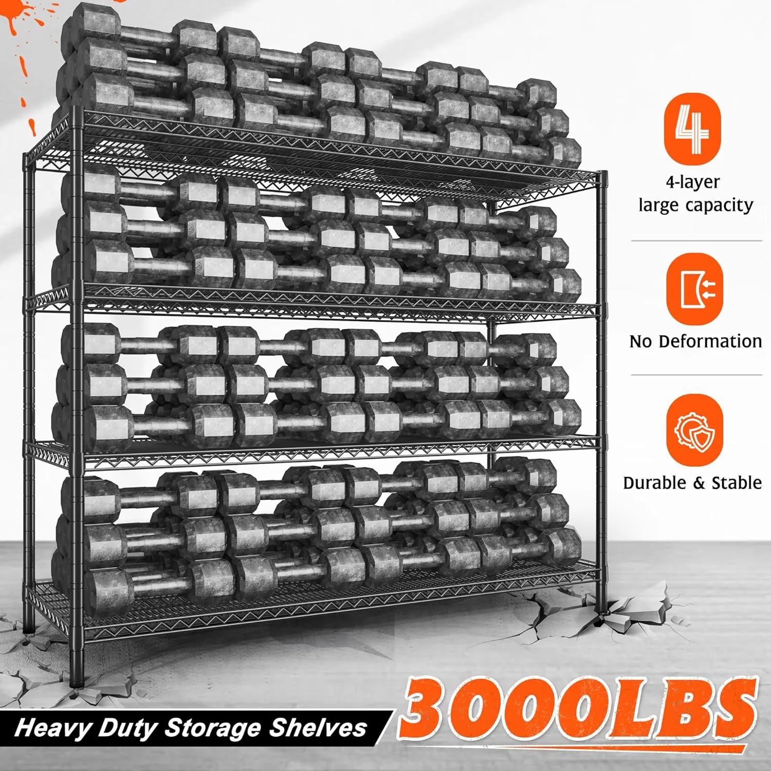 REIBII 60" W Storage Shelves 3000LBS Wire Shelving Unit with Wheels Heavy Duty Metal Shelving Adjustable Metal Shelves for Pantry,Kitchen,Garage,Basement,Business,Warehouse,60”W ×24”D×65.3”H