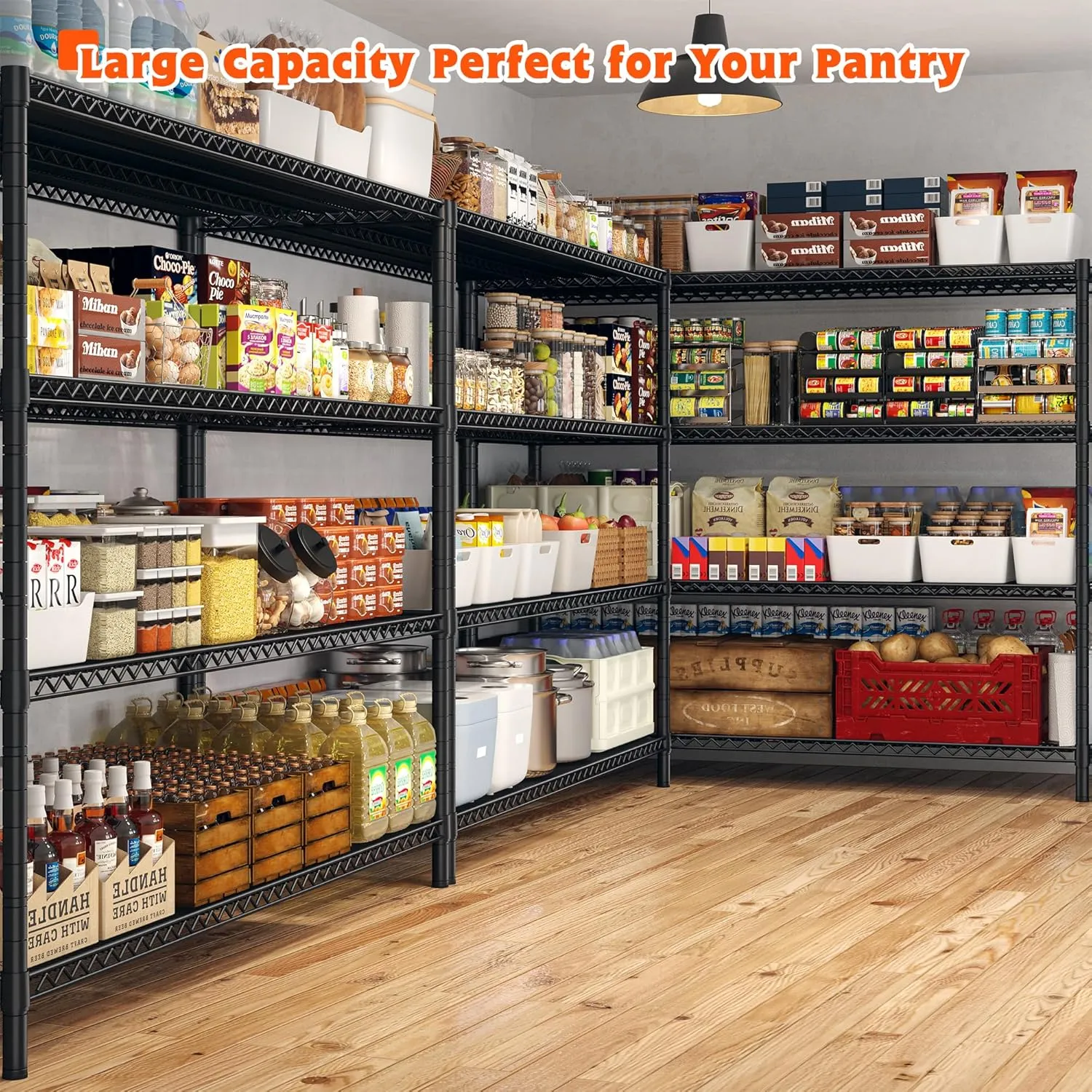 REIBII 60" W Storage Shelves 3000LBS Wire Shelving Unit with Wheels Heavy Duty Metal Shelving Adjustable Metal Shelves for Pantry,Kitchen,Garage,Basement,Business,Warehouse,60”W ×24”D×65.3”H