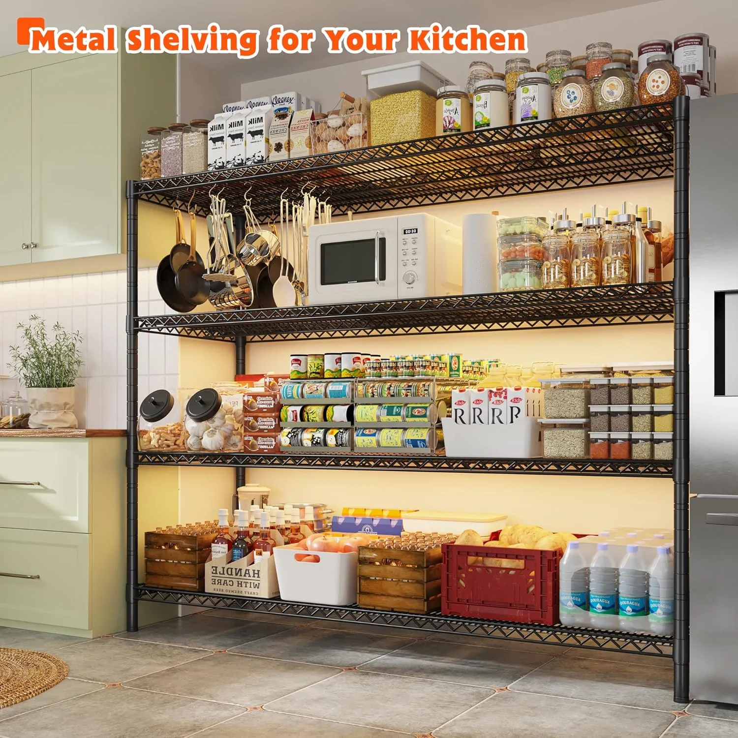 REIBII 60" W Storage Shelves 3000LBS Wire Shelving Unit with Wheels Heavy Duty Metal Shelving Adjustable Metal Shelves for Pantry,Kitchen,Garage,Basement,Business,Warehouse,60”W ×24”D×65.3”H