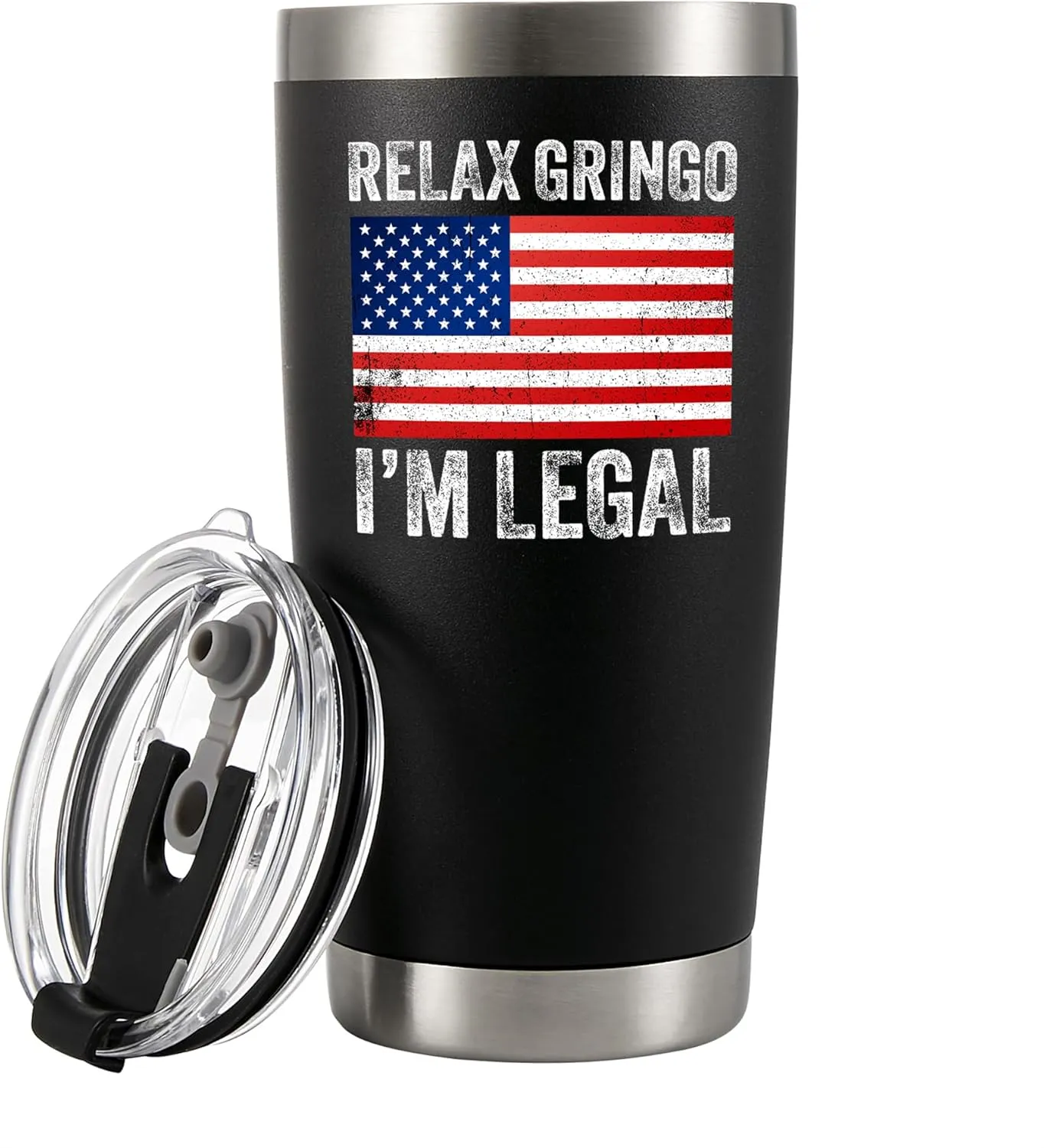 Relax Gringo I'm A New American Citizen Citizenship Gifts For Family Friends New Citizen Gift Celebration US Flag Vacuum Insulated Tumbler Stainless Steel Travel Mug with Lid and Straw 20 oz Black