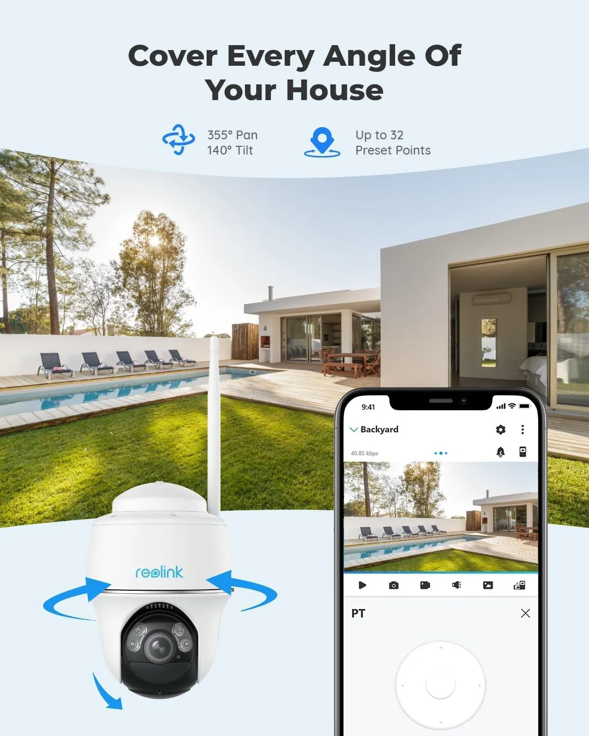 REOLINK Security Camera Wireless Outdoor, Pan Tilt Solar Powered, 5MP 2K  Color Night Vision, 2.4/5GHz WiFi, Works with Smart Home for Surveillance, Home Hub Compatible, Argus PT   Solar Panel