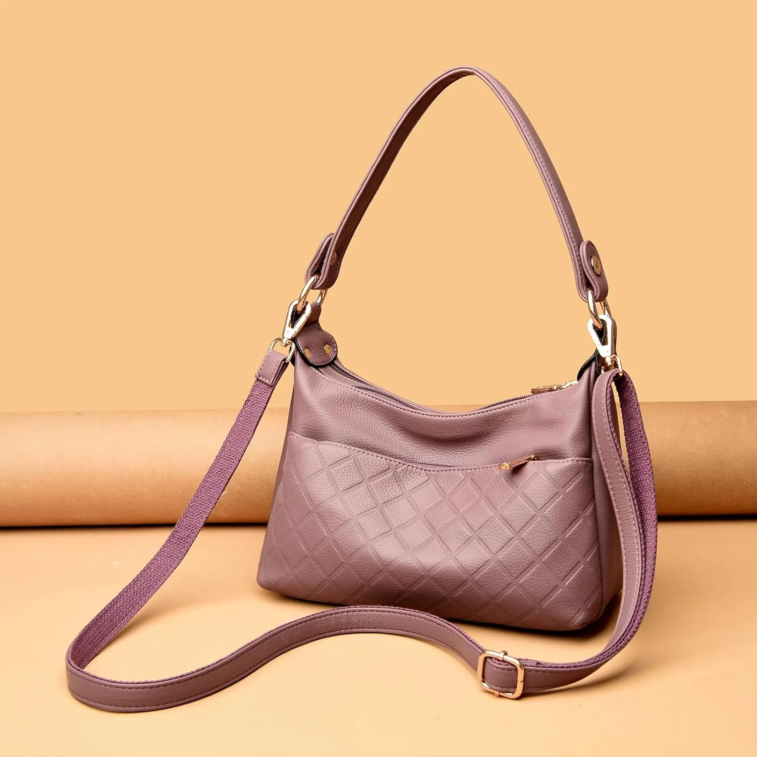 Retro Crossbody Bag For Women Shoulder Bag Soft PU Leather Handbags Purses Multi Pocket Hobo Tote Bag