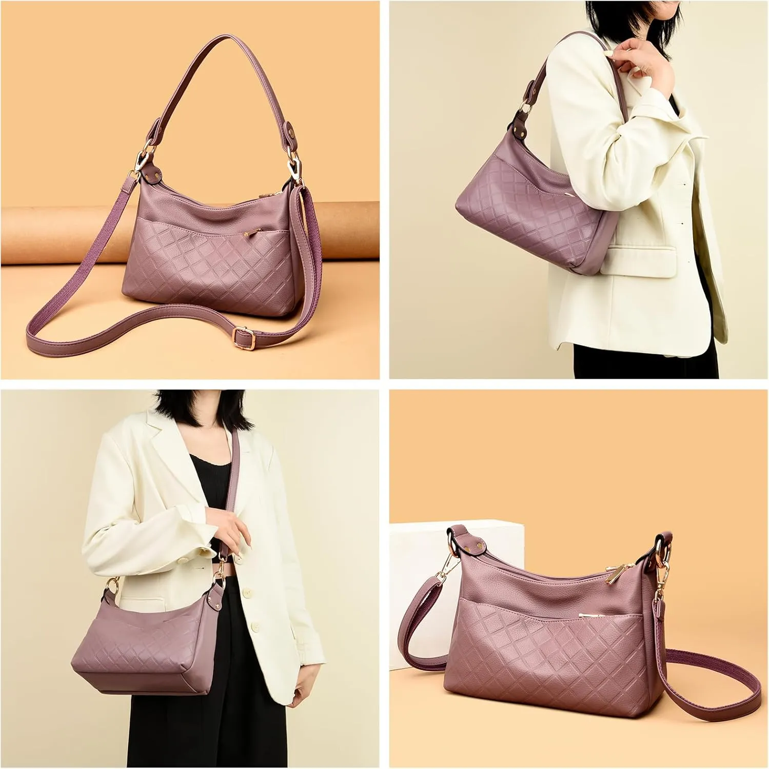 Retro Crossbody Bag For Women Shoulder Bag Soft PU Leather Handbags Purses Multi Pocket Hobo Tote Bag