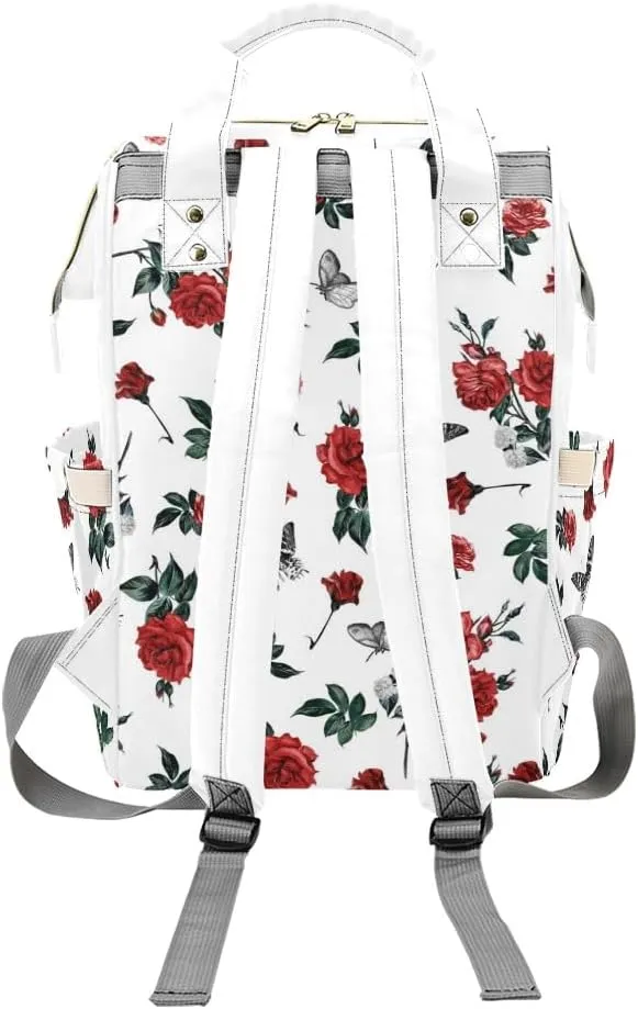 Retro Rose Butterfly Personalized Diaper Bag,Custom Name Large Capacity Diaper Backpack Travel Casual Daypack Nappy Bag Gifts