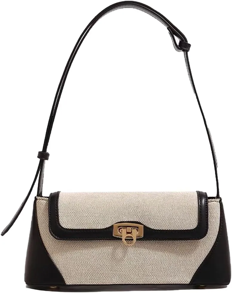 Retro Small Shoulder Bag for Women Genuine Leather Underarm Hobo Tote Handbag Clutch with Buckle Closure for Casual Use