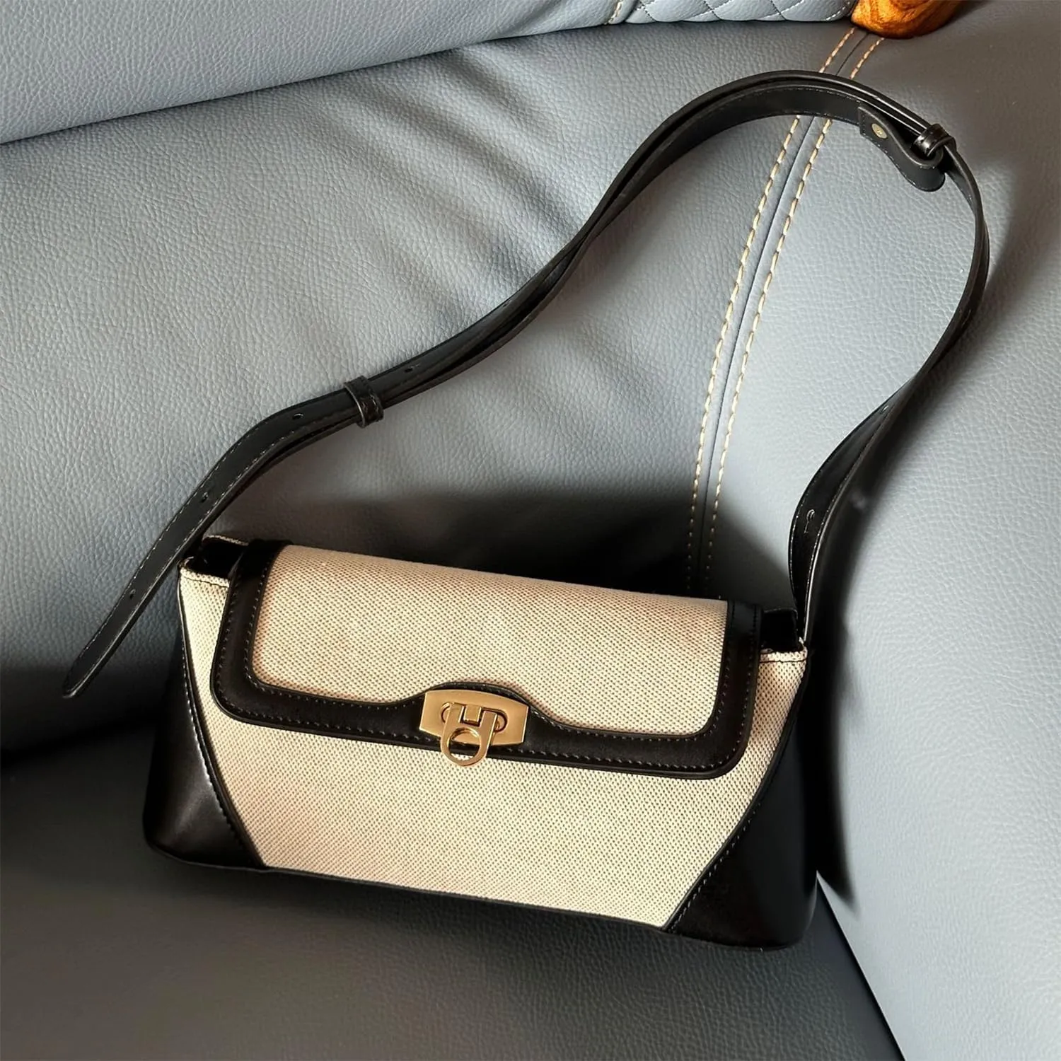 Retro Small Shoulder Bag for Women Genuine Leather Underarm Hobo Tote Handbag Clutch with Buckle Closure for Casual Use
