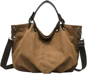 Retro Top Handle Bag for Women Large Adjustable Canvas Shoulder Crossbody Bag Slouchy Commute Work Handbags