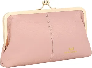 RFID Kiss Lock Wallet, Solid Color Multi-card Slots Card Holder, Genuine Leather Clutch Purses for Women 1468 (Pink)