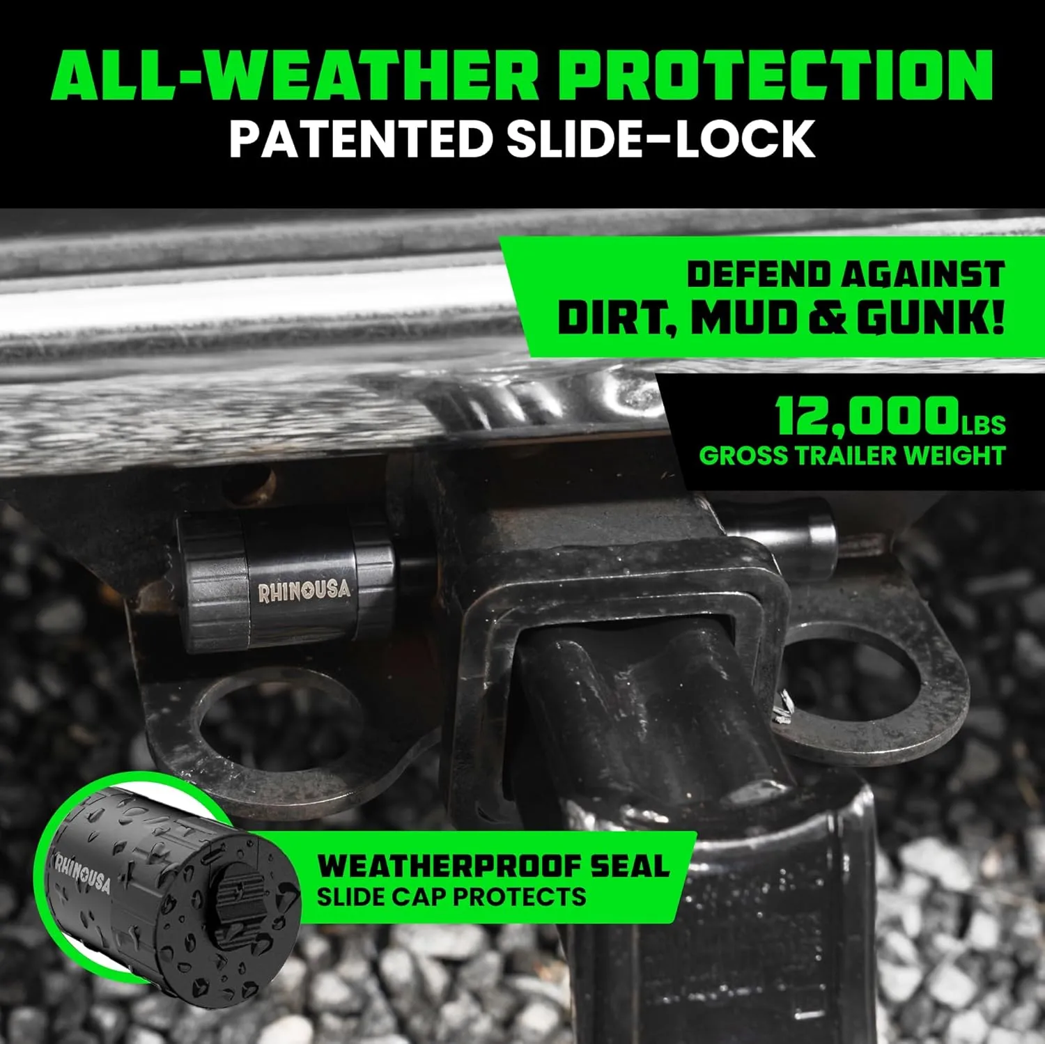 Rhino USA Trailer Hitch Pin (2 Inch) Patented 5/8" Locking Receiver Hitch Pins for Class III IV Hitches - Weatherproof Anti-Theft Lockable Pin with Debris Protection - Used to Tow Truck, etc - Black