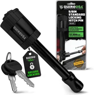 Rhino USA Trailer Hitch Pin (2 Inch) Patented 5/8" Locking Receiver Hitch Pins for Class III IV Hitches - Weatherproof Anti-Theft Lockable Pin with Debris Protection - Used to Tow Truck, etc - Black