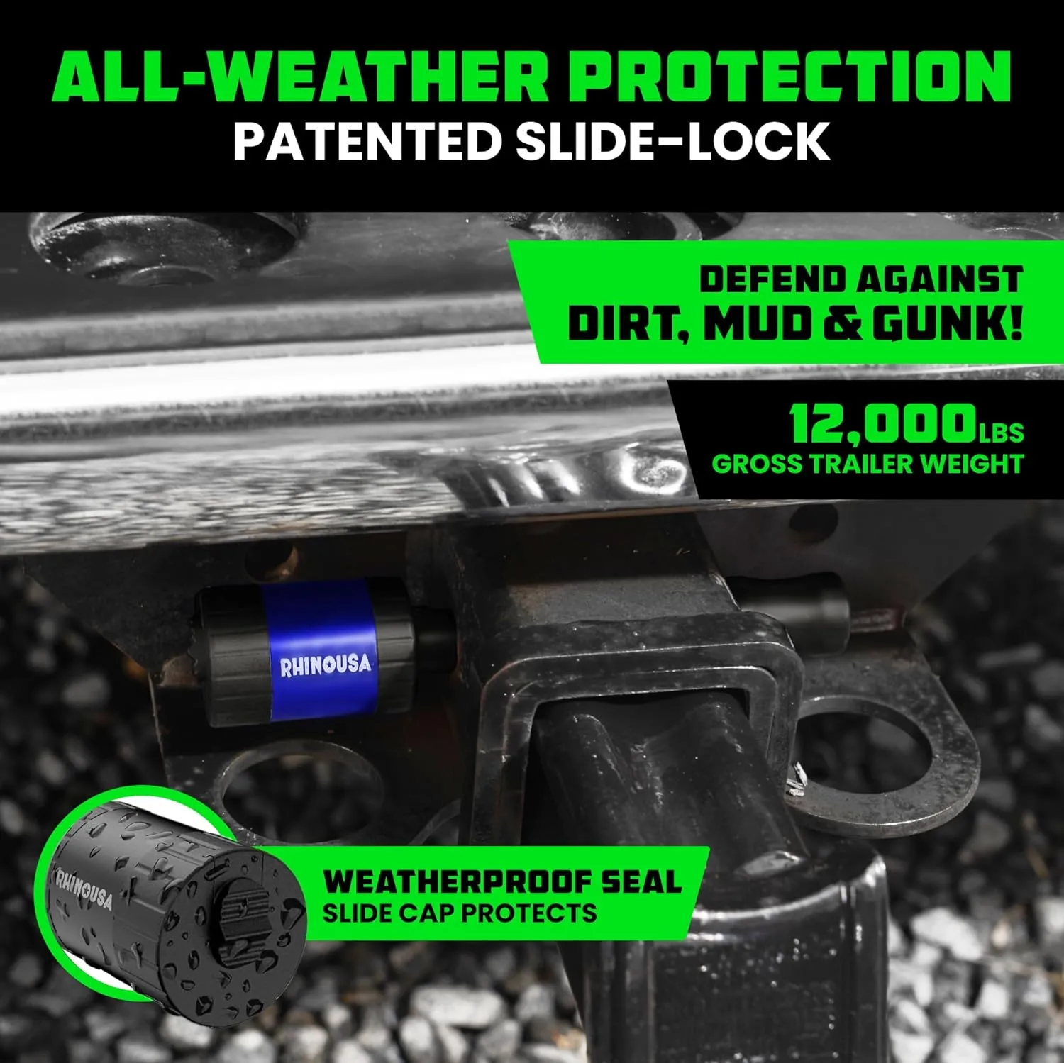 Rhino USA Trailer Hitch Pin (2 Inch) Patented 5/8" Locking Receiver Hitch Pins for Class III IV Hitches - Weatherproof Anti-Theft Lockable Pin with Debris Protection - Used to Tow Truck, etc - Blue