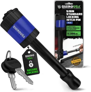 Rhino USA Trailer Hitch Pin (2 Inch) Patented 5/8" Locking Receiver Hitch Pins for Class III IV Hitches - Weatherproof Anti-Theft Lockable Pin with Debris Protection - Used to Tow Truck, etc - Blue