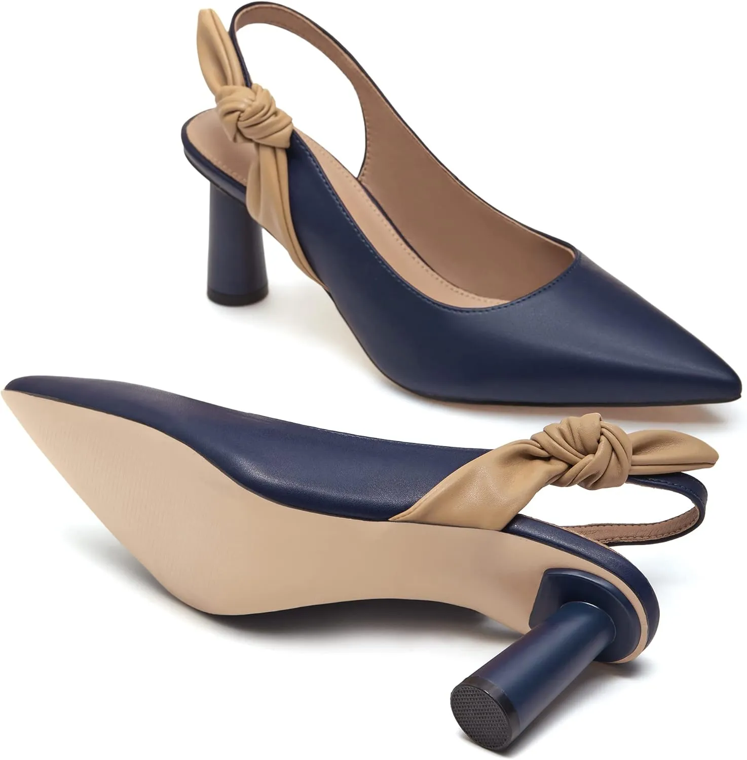 Rilista Women's Slingback Closed Pointed Toe Heels Bowknot Slip On Weding Party Dress Pumps