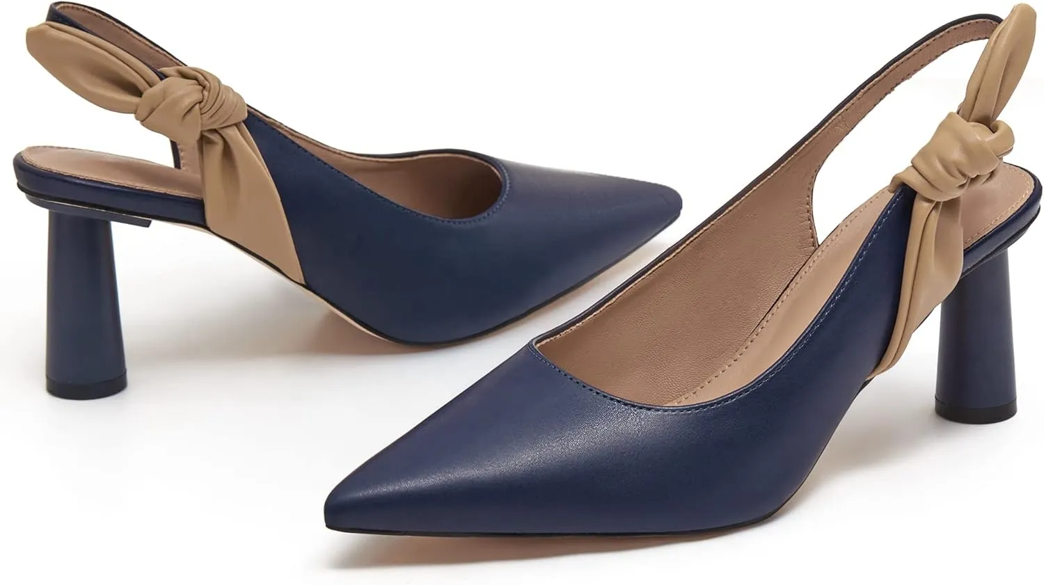 Rilista Women's Slingback Closed Pointed Toe Heels Bowknot Slip On Weding Party Dress Pumps