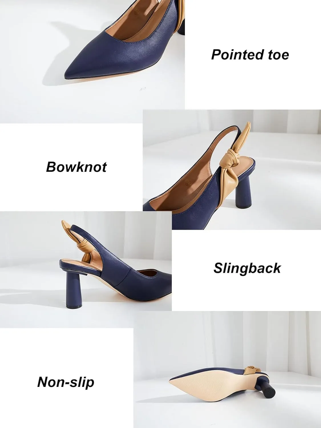 Rilista Women's Slingback Closed Pointed Toe Heels Bowknot Slip On Weding Party Dress Pumps