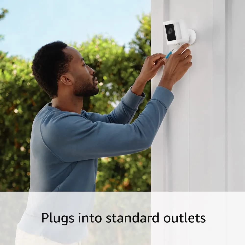 Ring Spotlight Cam Plus, Plug-in | Two-Way Talk, Color Night Vision, and Security Siren (2022 release) - White
