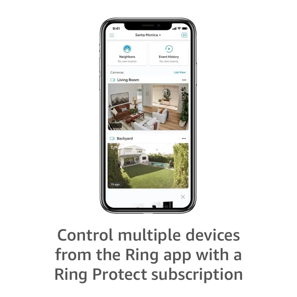 Ring Stick Up Cam Plug-In | Weather-Resistant Outdoor Camera, Live View, Color Night Vision, Two-way Talk, Motion alerts, Works with Alexa | White