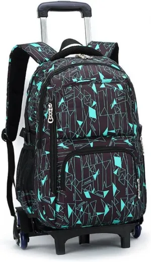 Rolling Backpack School Bag High-Capacity Backpack for Girl and Boy Rolling Trolley Bags Six Wheels Climbing Stairs (Black Blue Box)