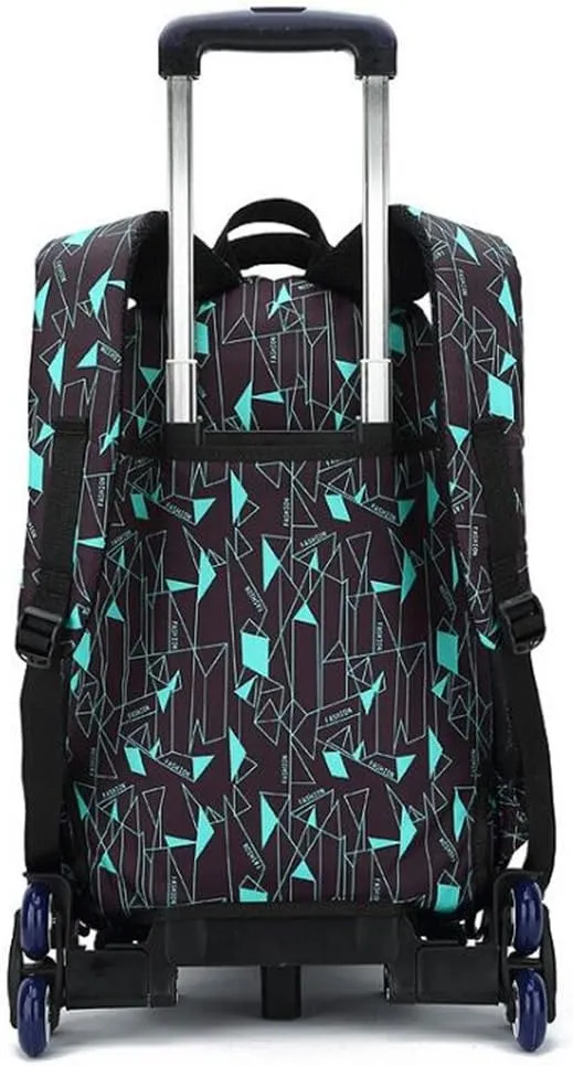 Rolling Backpack School Bag High-Capacity Backpack for Girl and Boy Rolling Trolley Bags Six Wheels Climbing Stairs (Black Blue Box)