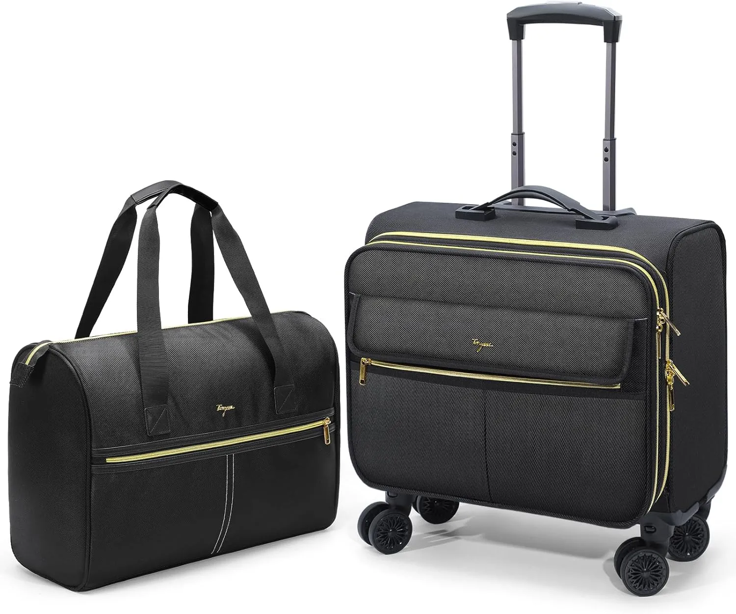 Rolling Laptop Bag Set 14 Inch Water Resistant Rolling Laptop Briefcase on Wheels Computer Bag Laptop Case for Work Travel Business Men Women, Black