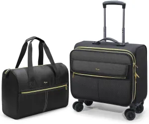Rolling Laptop Bag Set 14 Inch Water Resistant Rolling Laptop Briefcase on Wheels Computer Bag Laptop Case for Work Travel Business Men Women, Black