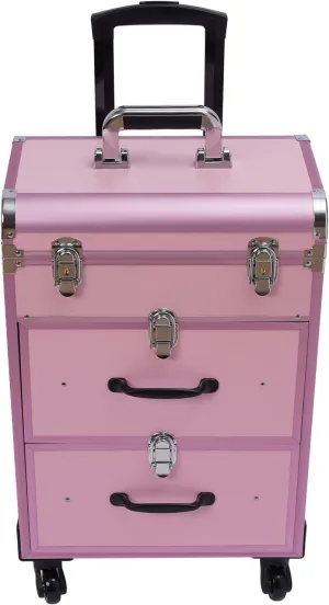 Rolling Makeup Case, Large Cosmetic Trolley w/ Locks, Makeup Bag w/ Dividers, Makeup Rolling Cosmetic Organizer Makeup Traveling Case Makeup Trolley, Cosmetics Storage Organizer Make up Case (Pink)