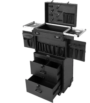 Rolling Makeup Case Trolley Lockable Cosmetology Case on Wheels Makeup Train Case Professional Cosmetics Organizer for Hairstylist Nail Technicians Makeup Artist, Black