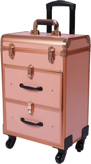 Rolling Makeup Train Case, Professional Makeup Case Cosmetology Case On Wheels, Tattoo Nail Tech Makeup Artist Travel Case With 3 Drawers, For Make-Up Artists Hairdressers, Gold