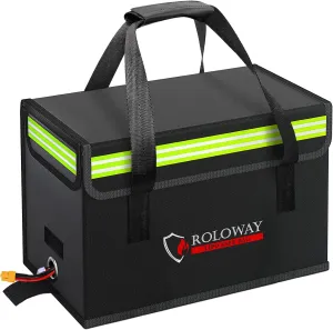 ROLOWAY Lipo Battery Bag Fireproof Bag (15 x 8.5 x 10 inch), Large Lipo Bag Fireproof Battery Bag, Lipo Safe Bag with Comfortable Handle, Reflective Strip, Lipo Charging Bag