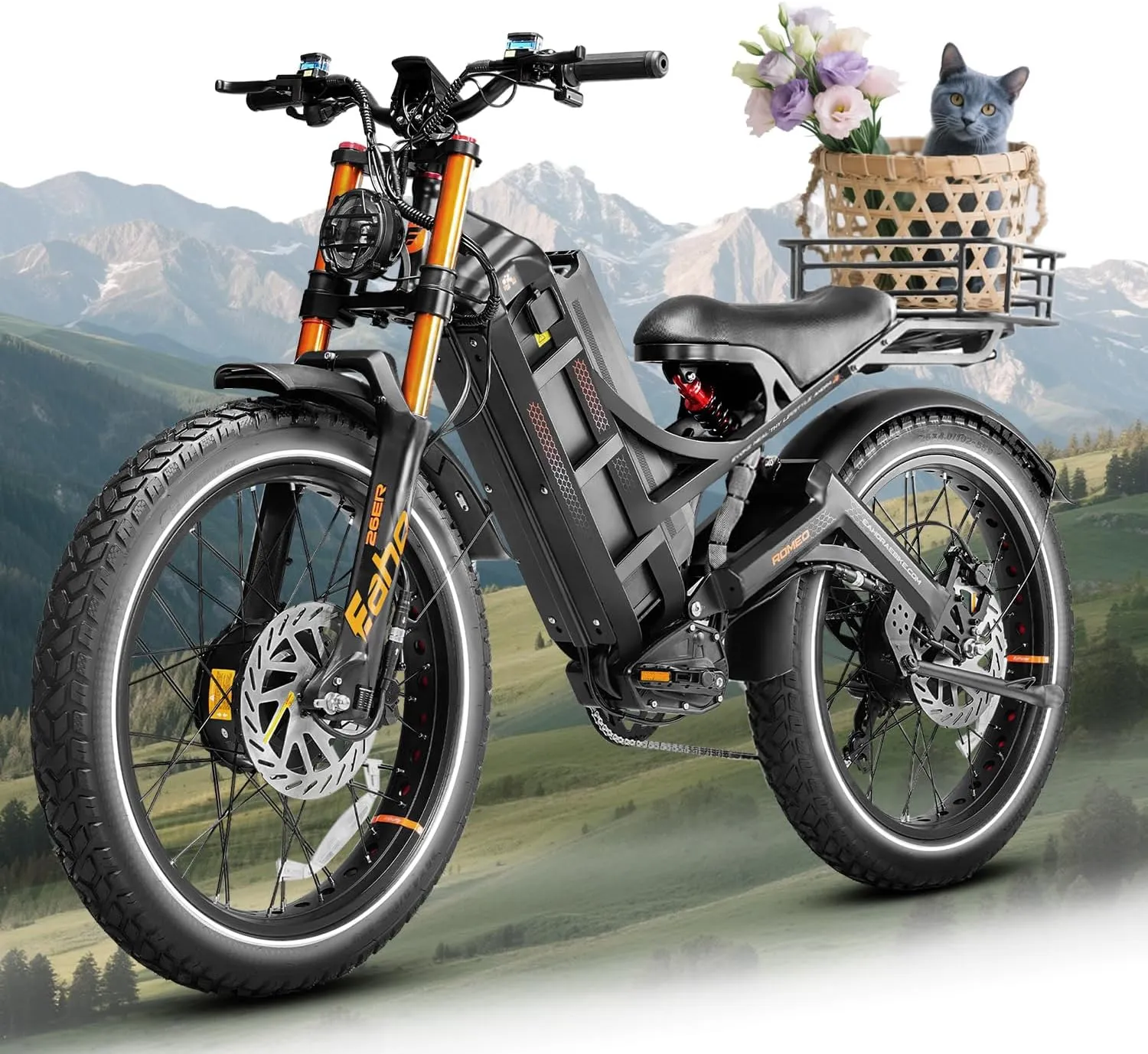 Romeo Pro-Ⅲ 50MPH Electirc Bike - [2025 Latest] 5000W Dual Motor 60V 80AH 250Miles Long Range Ebike for Adults, Air Full Suspension Electric Mountain Bike, 26" Fat Tire Off-Road E-Bicycle, UL2849