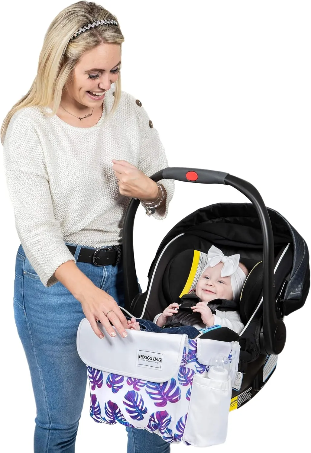 Roogo Convertible Diaper Bag with Car Seat & Stroller Attachment, Built-In Bottle Holder, Included Changing Pad
