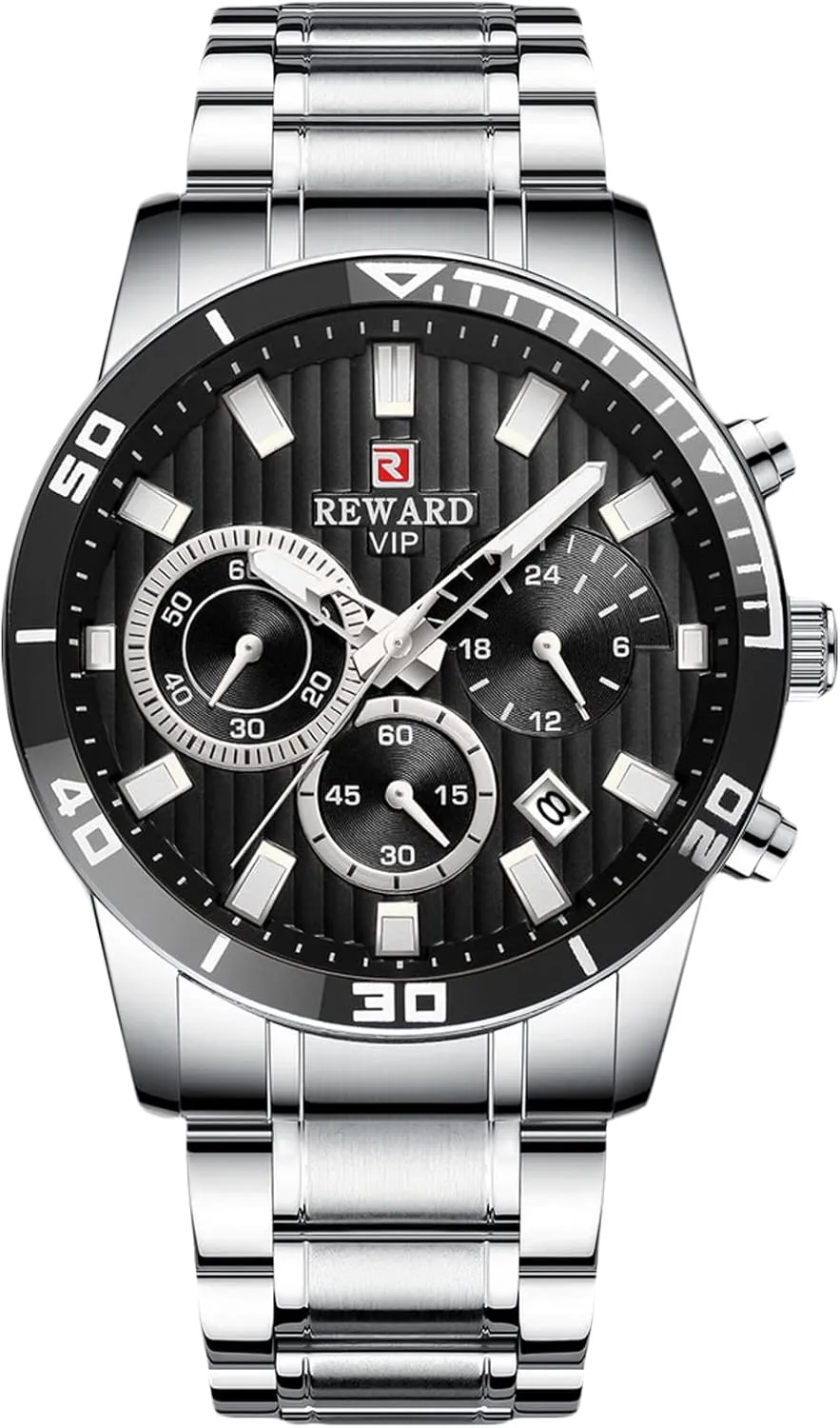 RORIOS Mens Watches Luminous Watches Chronograph Quartz Watch with Stainless Steel Strap Business Date Wrist Watches for Men