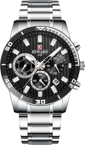 RORIOS Mens Watches Luminous Watches Chronograph Quartz Watch with Stainless Steel Strap Business Date Wrist Watches for Men