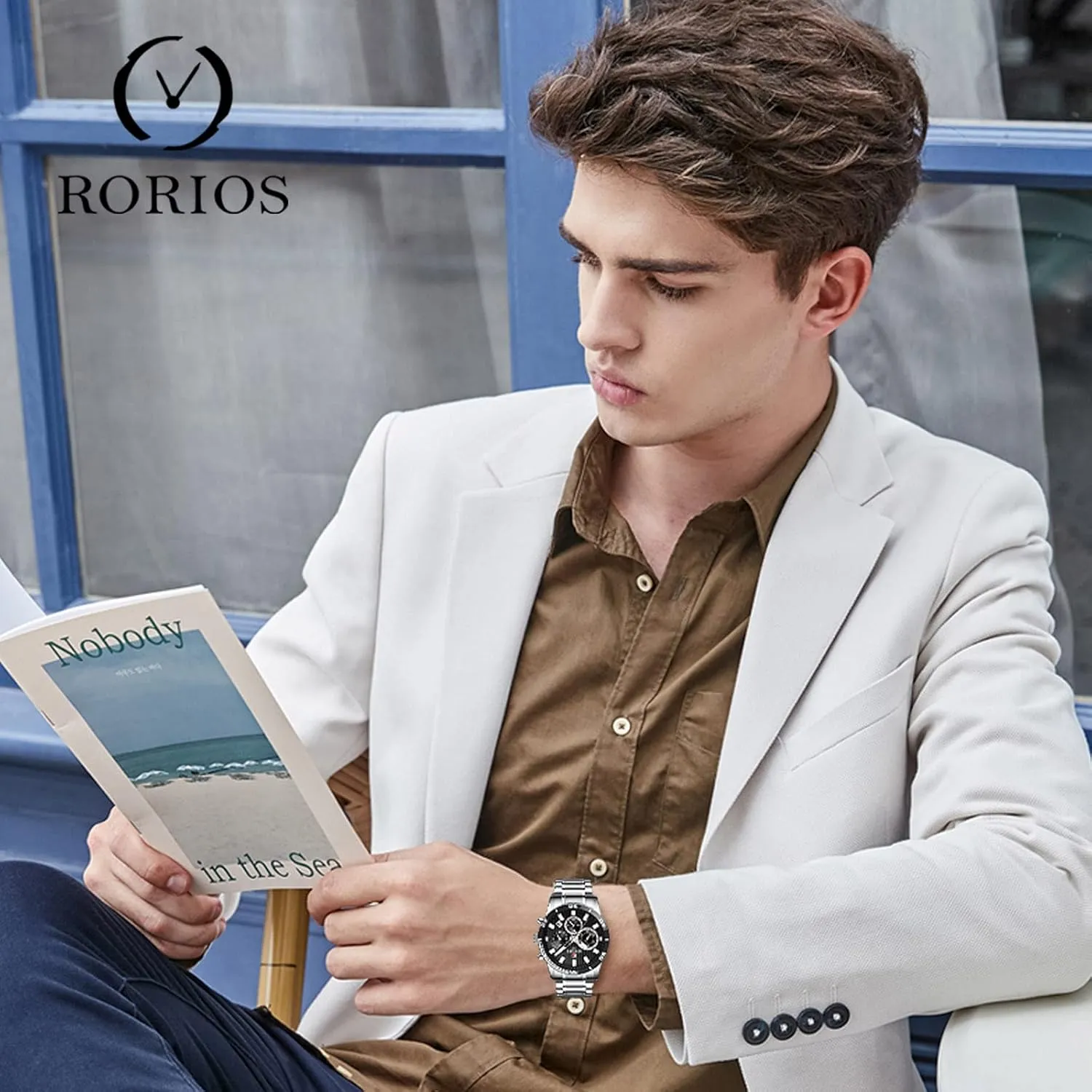 RORIOS Mens Watches Luminous Watches Chronograph Quartz Watch with Stainless Steel Strap Business Date Wrist Watches for Men