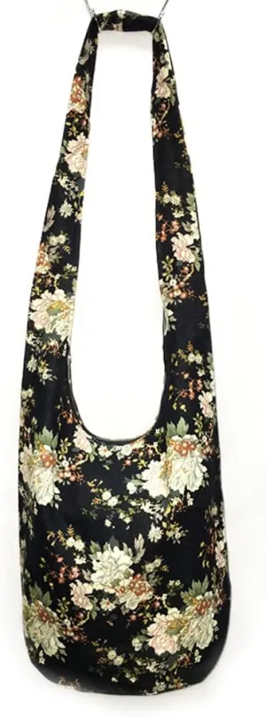 ROUROU Shoulder Bag for women Hippie Crossbody Bag Bohemian Satchel Printed Cotton Linen Hobo Bag Purse