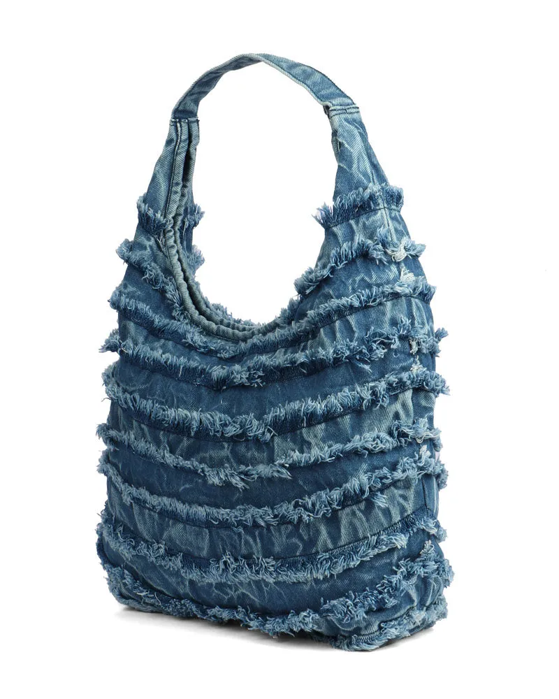 Ruffled Denim Hobo